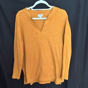 Wonderly Women's Long-Sleeve Split V Henley - Mustard Orange